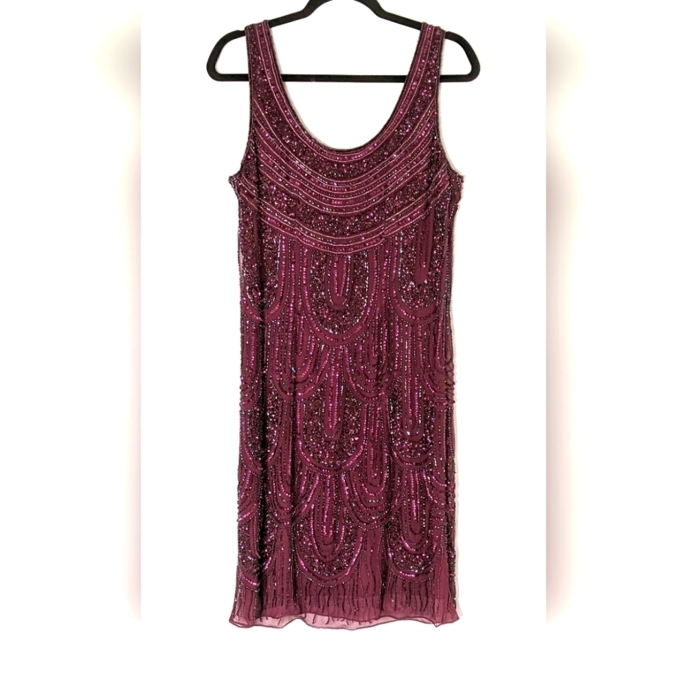 Patra VTG Womens Formal Burgundy Beaded Silk Sleeveless Dress Gown AMAZING Sz 10